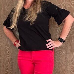 Michael Kors Black Crew Neck Top Black Size Small